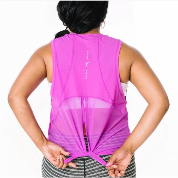 Zyia Active Tank Womens Medium Purple Split Back Open Sheer Tie Athletic Gym Run - Picture 1 of 9